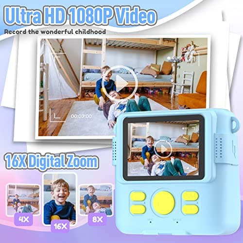 ESOXOFFORE Kids Camera Instant Print, Christmas Birthday Gifts for Kids Age 3-12, Selfie Digital Camera with 1080P Videos,Toddler Portable Travel Toy for 4 5 6 7 8 9 Year Old Boys Girls-Blue - Thumbnail 4