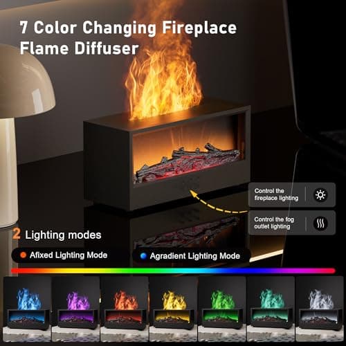 Fireplace Flame Air Diffuser Humidifier,7 Colors Aromatherapy Essential Oil Diffuser, Ultrasonic Aroma Humidifier with Remote Control & Timer - Thumbnail 4