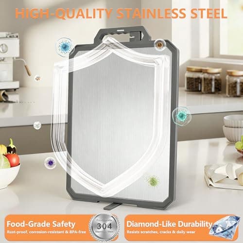 Stainless Steel Cutting Board for Kitchen, 2-in-1 Double-Sided 304 Steel & PP, Non-Slip Chopping Board, 11.7"×15.7",1PCS - Thumbnail 2