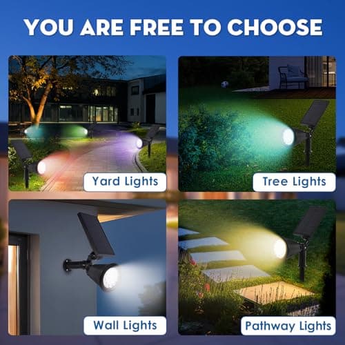 DEXULESA Solar Spot Lights Outdoor, 2-in-1 Wall Mount & Ground Stake 18 LEDs with 2 Lighting Modes, 7 Colors Changing, IP65 Waterproof Solar Landscape Lights (1 Pack, 18) - Thumbnail 5