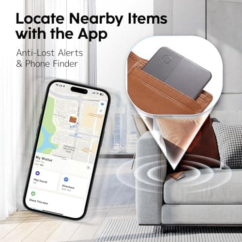 Apple Find My Wallet Tracker Card, Rechargeable Slim Bluetooth Wallet Finder for iPhone, Item Locator for Wallet, Keys, Passport & Luggage, iOS Only, Black - Thumbnail 4