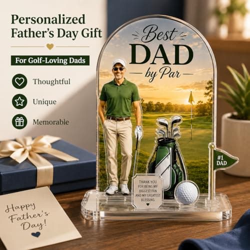 Personalized Acrylic Plaque with Photo, Custom Father’s Day Gift for Dad, First Father’s Day Keepsake, Personalized Acrylic Stand for Dad Husband Grandpa (Golf) - Thumbnail 5