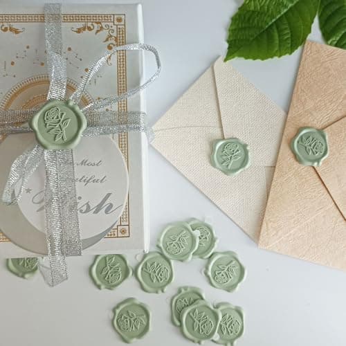 Pilloze 50 Pcs Adhesive Green Rose Wax Seal Stickers, Adhesive and Easy to Use Green Rose Envelope Stickers, Rose Seal for Wedding Invitation or Envelopes, Scrapbooking - Thumbnail 4