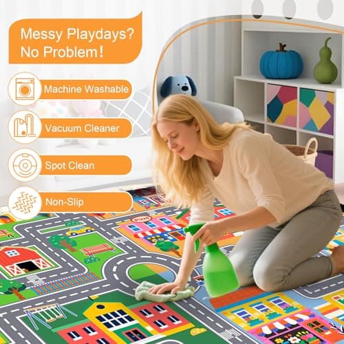 IWRJFQWR Car Rug Play Mat for Kids Room, Road Rug for Kids Floor Educational Learning Track Road Rugs Decorate Nursery Toddler Preschool Bedroom Playroom Decor Mat, 2.5 x 4 Feet - Thumbnail 5