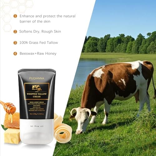PUQIANNA Beef Tallow for Skin Cream - Whipped Tallow for Face & Body & Organic Face Moisturizer, with Grass-Fed Tallow & Raw Honey to Soothe, Lift & Nourish Dry Skin - Thumbnail 3