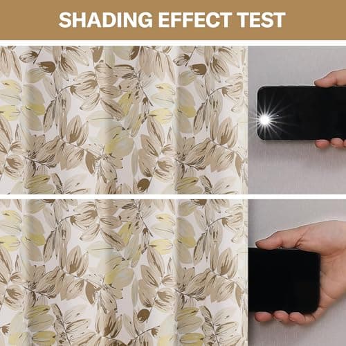BROSHAN Beige Blackout Curtains 63 Inch Length Thermal Insulated Curtains for Bedroom Living Room - Vintage Leaf Pattern, Grommet Top Room Darkening Drapes (2 Panels, 52x63 Inches Each) - Thumbnail 6