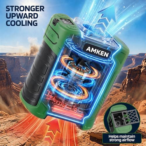 AMKEN Waist Fan, 10000mAh Rechargeable Belt Clip Fan, 59ft/s Airflow, 6-Speed 18500RPM Wearable Cooling with Bottom Air Intake, LED SOS Warning Light, Charge 2 Phones for Jobsite Camping - Thumbnail 4