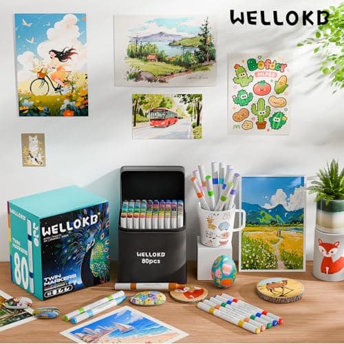 WELLOKB Alcohol Markers, 80 Colors Dual Art Colored Markers for Coloring Book, Painting, Drawing, Alcohol Based with Carrying Case (80, Broad&Fine) - Thumbnail 6