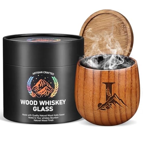 Birthday Gifts for Men Whiskey Glass, Bourbon Glass Gifts for Men Personalized Charred Wooden Bourbon Drinking Glass, Engraved Anniversary Groomsmen Gift for Men Dad Husband Him, Whiskey Tumbler Cup J - Image 1