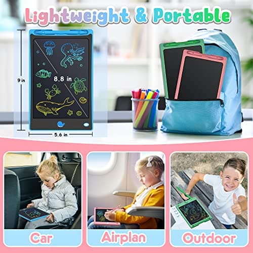 FLUESTON LCD Writing Tablet for Kids, 8.8 Inch Drawing Tablet for Boys Girls 3 4 5 6 7 8 Year, 3pcs in 1 Pack Drawing Pad Birthday Christmas Gift for Kid Educational Doodle Board Cute Unicorn Toy - Thumbnail 6