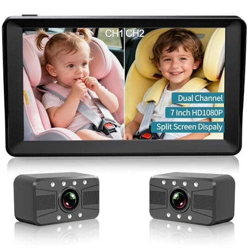 HUBOOK Dual Baby Car Camera, 7" 1080P Split Screen Baby Car Monitor with Night Vision, Rear Facing Car Seat Camera for 2 Kids Newborn Toddlers Travel Safety