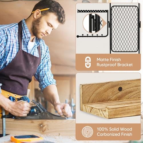 BNING Hanging Jewelry Organizer, Wall Jewelry Organizer with Shelf for Women, Rustic Wooden Necklace Holder Wall Mounted, Earring Holder Organizer Display for Earrings Bracelets Necklaces - Thumbnail 5