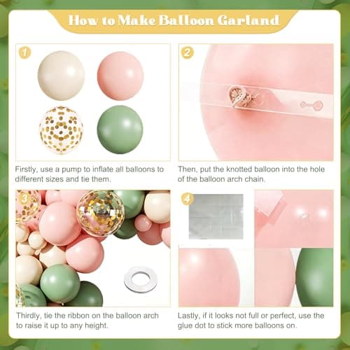 Pink and Sage Green Balloons Arch Kit, 140Pcs Pastel Sage Green Pink Sand White Balloon Garland Arch Kit for Wedding Bridal Shower Spring Birthday Party Decorations - Thumbnail 4
