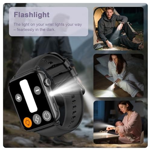Smart Watches for Men, 1.91" AMOLED Men's Fitness Watch with 2026 Upgrade LED Flashligh, 7-Day Battery, IP68 Waterproof, 24/7 Heart Rate/Sleep Monitor, 120+ Workout Modes for Android iPhone(2 Bands) - Thumbnail 3
