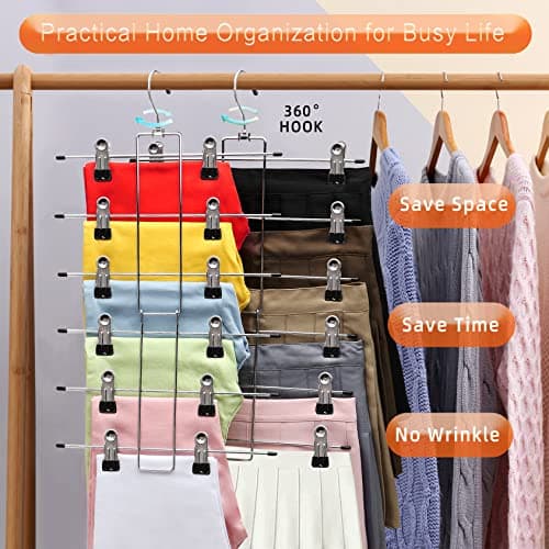 3 Pack Pants-Hangers-Space-Saving,6 Tier-Closet-Organizers-and-Storage Skirt Hangers with Clips,Closet-Organizer-Clothes-Organization-and-Storage Jeans Scarf Hangers,College-Dorm-Room-Essentials Decor - Thumbnail 4