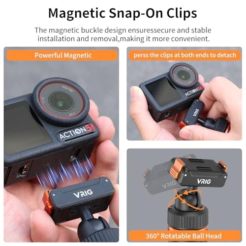 VRIG 40cm/15.7" Telescopic Selfie Stick Tripod for DJI Osmo Action 5 Pro/ 4/ Osmo 360, AC-79 Action Camera Vlog Handle Grip with Ball-Head Magnetic Quick Release Mount Adapter - Thumbnail 2