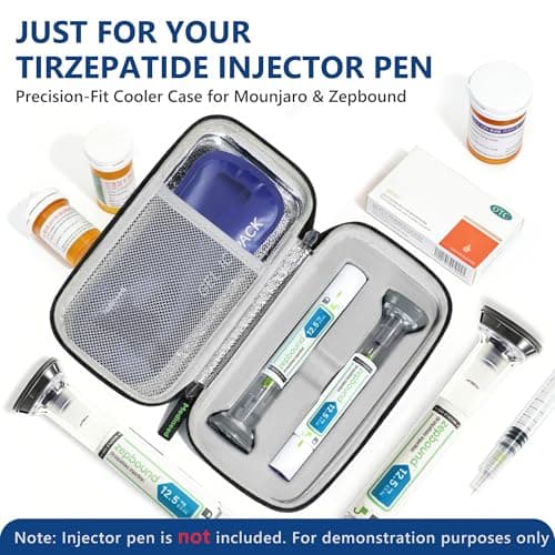 Portable Insulated Cooler Travel Case Fits 2 Zepbound or Mounjaro Injector Pens, Tirzepatide Travel Case TSA Approved with 2PCS Reusable Ice Packs, EVA Medicine Organizer for Daily Use (Black,Big) - Thumbnail 2
