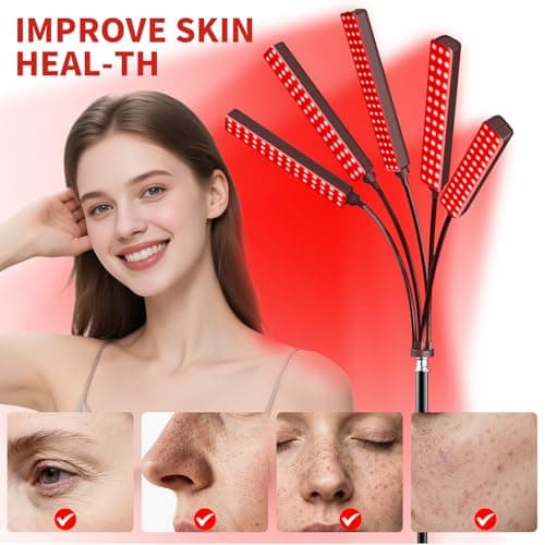 Cholas Red Light Therapy for Face Body, 5 Heads Red Infrared Light Therapy Devices with Stand, 5 Levels Adjustable Brightness 660nm and 850nm Near Infrared Light for Full Body, Muscle Gift for Women - Thumbnail 3