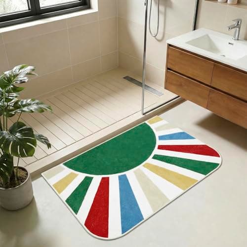 BLESWIN Bathroom Rug Mat 20x30, Soft Fluffy Rainbow Sun Bath Mats for Bathroom, Non Slip Machine Washable Bathmat for Shower Floor Tub Sink, Leaf Green - Image 1