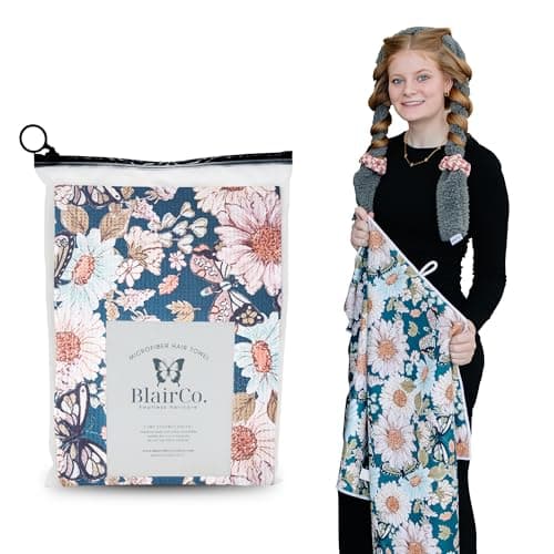 BlairCo. Microfiber Hair Towel Wrap for Women - Anti-Frizz Quick Dry Hair Wrap for Long Hair - Hair Towels for Women, Hair Drying Towel Wrap-Teal Butterfly Floral