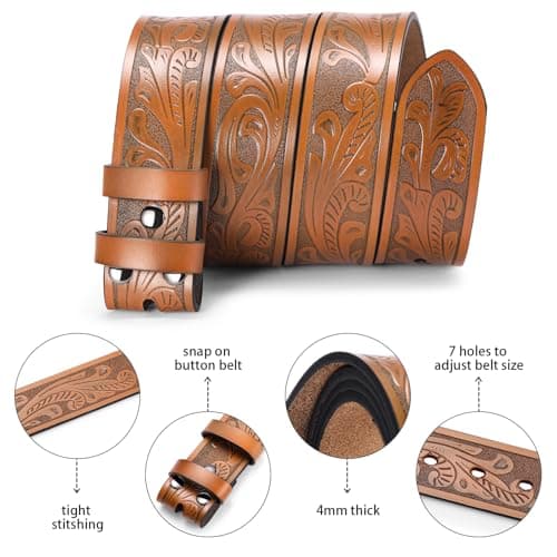 SENDEFN Western Belts for Men Women Cowboy Belt without Buckle Western Leather Belts 1.5" Wide Western Belt Straps for Jeans - Thumbnail 2