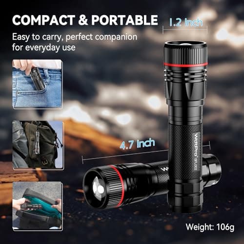 WdtPro Rechargeable Flashlights High Lumens, 1 Pack 10H Long Lasting Super Bright EDC Flashlights, LED Mini Tactical Flash Lights for Camping Emergency, Drop & Water Resistant (Battery Included) - Thumbnail 4