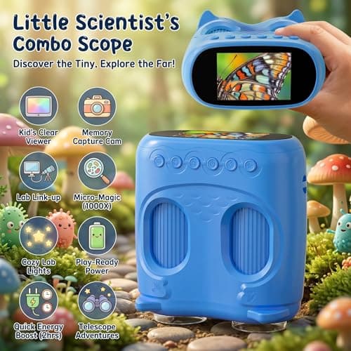 OAEBLLE 2-in-1 Kids Microscope and Telescope, 1000X Handheld Digital Microscope for Kids, 2.0" Screen, 8 LEDs, 10X Pocket Telescope for Outdoor, 1080P Camera STEM Toys Gifts for Boys Girls 4-12, Blue - Thumbnail 4