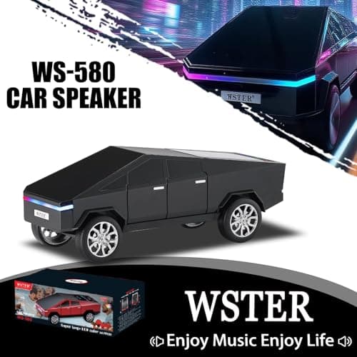 WS-580 Cybertruck Portable Bluetooth Speaker, Replica Car with Display Screen, HD Sound, TWS Pairing, FM Radio, Built-in Mic, Remote Selfie Control, LED Party Light, Gift for Car Lovers (Black) - Thumbnail 2