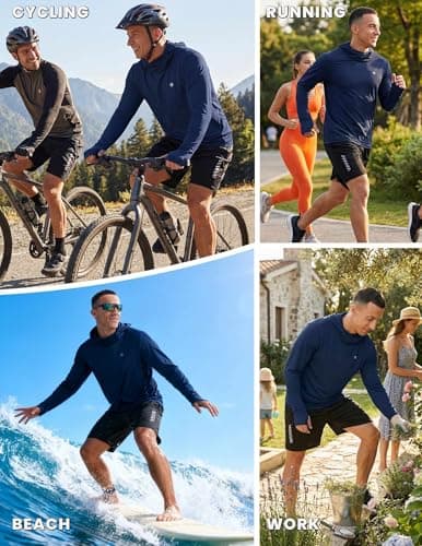 PINSPARK UPF 50+ Men Long Sleeve Sun Shirts Hoodie with Mask Protection Fishing UV Rash Guard Lightweight Quick Dry Navy Blue - Thumbnail 6