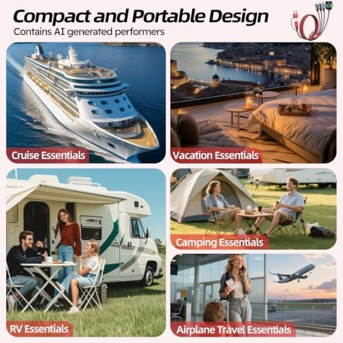 Cruise Essentials 2026, Travel Essentials Dual Type-C 4 in 2 Multi Charging Cable for iPhone Watch Charger/iPhone 17/IP, iWatch Charger, Compatible with iWatch 11-2/Ultra/iPhone 17-8,Car/ Camping 5FT - Thumbnail 2