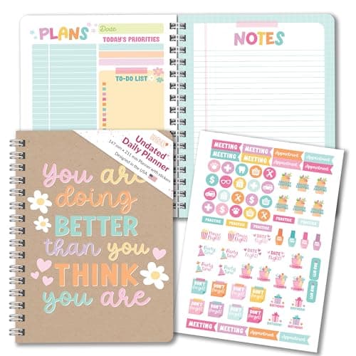 Hadley Designs Daily Planner Undated - Undated Daily Planner with Hourly Schedule, To Do List Notebook for Work, Day Planners for Kids & Adults, Teacher Supplies, Teacher Graduation Gifts - Image 1