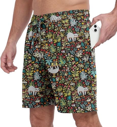 PrinStory Mens Pajama Shorts Soft Bottoms - Stretchy, Lightweight, Comfortable with Pockets FP-Black Sloth-XL - Image 1