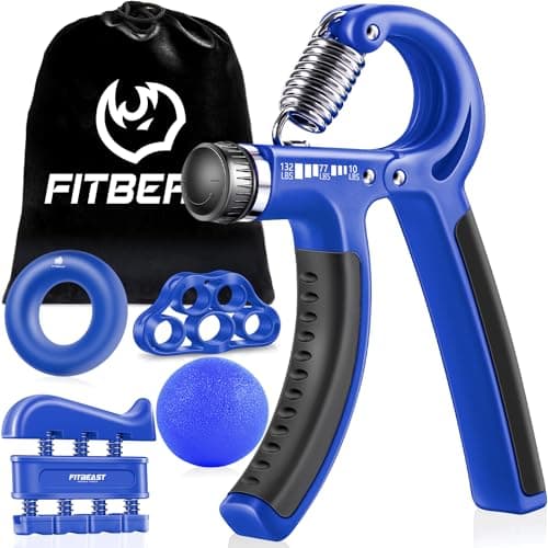 Hand Grip Strengthener Workout Kit (5 Pack) FitBeast Forearm Grip Adjustable Resistance Hand Gripper, Finger Exerciser, Finger Stretcher, Grip Ring & Stress Relief Grip Ball for Athletes (Navy Blue) - Image 1