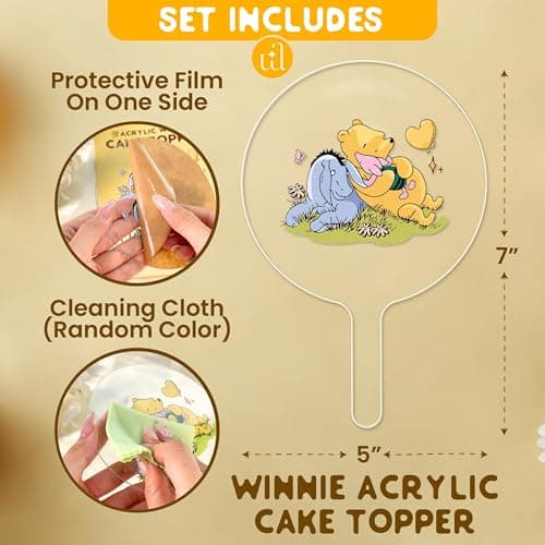 Woodamore Classic Pooh Baby Shower Cake Topper - Acrylic Cake Topper Baby Shower Decorations, Pooh Cupcake Toppers Winnie Birthday Decorations - Thumbnail 2
