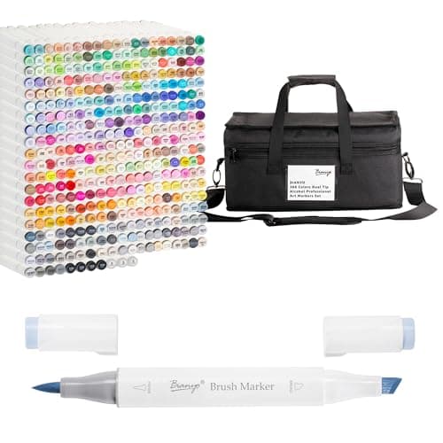 Bianyo 366 Colors Dual Tip Alcohol Markers Set, Professional Brush & Chisel Art Markers for Coloring, Sketching, Portraits, Comics, Fashion & Illustration, Includes Storage Bag with Shoulder Strap