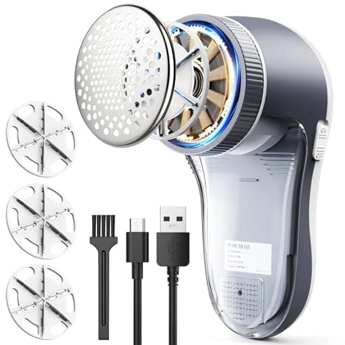 POPCHOSE Fabric Shaver, Lint Shaver for Clothing, Electric Lint Remover with 6-Leaf Blades, Sweater Defuzzer, Clothes Shaver for Couch, Furniture, Blanket, Remove Pilling, USB Rechargeable - Image 1