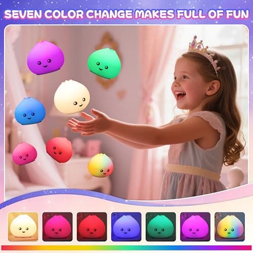 loatme Night Light for Kids, Rechargeable Dimmable Silicone LED Nightlight with 7 Colors, Baby Nursery Night Lamp, Touch Squishy Lamp, Cute Gifts for Girls, Boys, Toddler Room Decor, Dumpling - Thumbnail 2