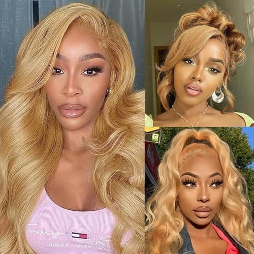 ROOMOOD 27# Ash Blonde Human Hair Lace Frontal Wig Body Wave 180% Density 13x6 Lace Front Wig Pre Plucked Natural Hairline for Women（24inch）