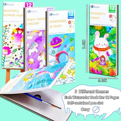 JUNQIU 5Pack Water Color Paint Sets for Kids, Paint With Water Books for Kids Ages 4-8, Pocket Watercolor Painting Book, Arts and Crafts Kit Easter Basket Stuffers For Girls Boys - Thumbnail 5