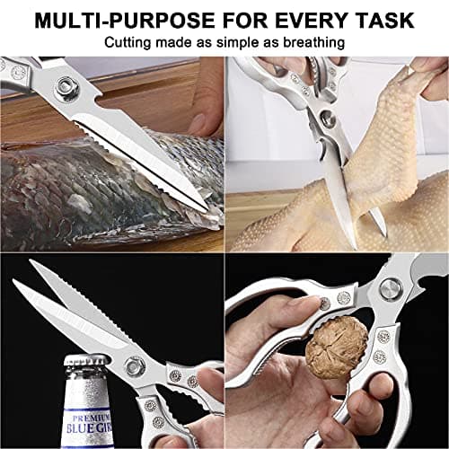 CGBE Kitchen Scissors, Multi-Purpose Kitchen Shears, Heavy Duty Dishwasher Safe Food Scissors for Chicken, Poultry, Fish, Meat & Herbs with Non-Slip Grips - Sliver - Thumbnail 5