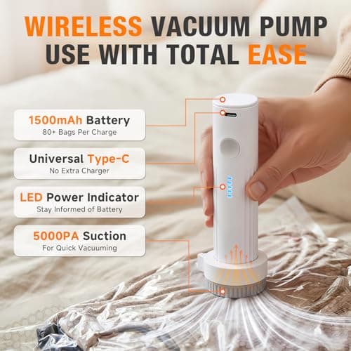 Space Saver Vacuum Storage Bags with Portable Electric Pump, Vacuum Seal Bags for Clothing Travel, Compression Bags for Travel & Home, Clothes, Blankets, Seasonal Storage, 15 Combo (5L/5M/5S) - Thumbnail 3