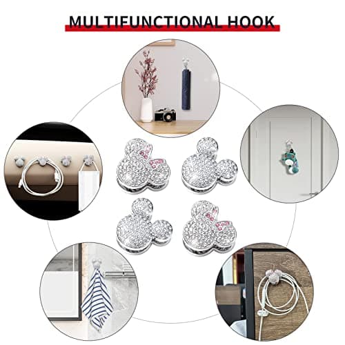 Pangpai Bling Car Hooks, Cute Rhinestones Car Organizer Interior Accessories, Car Dashboard Decorations Hook for Grocery Bags Umbrellas Handbag Purse (4 Pack) - Thumbnail 3