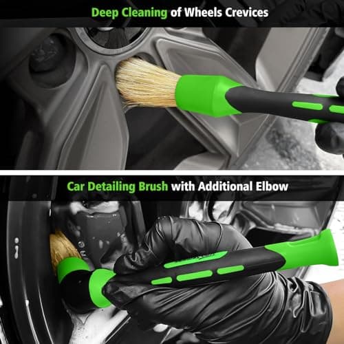 YeewayVeh 5PCS Pro Wheel Detailing Kit | 360° Bendable Rim Cleaner Brush, Premium Boar Hair Brush & Tire Shine Applicator | Microfiber Scratch-Free Wheel and Tire Brush Set for Cleaning Wheels,Tires - Thumbnail 5