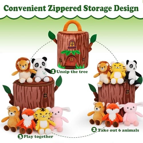 Zoo Stuffed Animals Toys Set - 6 pces Jungle Safari Animals Interactive Adopt Toy Plushies for Kids Toddlers Boy 5 Inch Mini Plush Panda Tiger Lion Bear Forest Animal Birthday Gift - Thumbnail 5