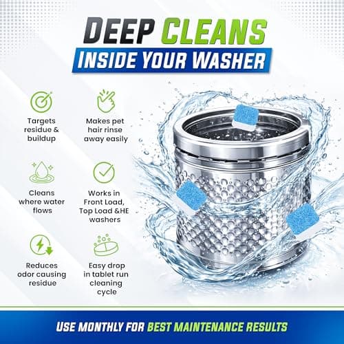 Washing Machine Cleaner Tablets 25 Pack – Rinses Away Pet Hair Trapped by Residue & Buildup, Compatible with Front Load, Top Load & HE Washers, Reaches Drum, Seal, Hoses & Pipes for Deep cleaning - Thumbnail 6