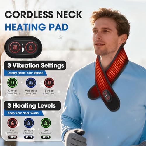 Cordless Neck Heating Pad for Pain, Neck Massager with 660nm 850nm Red Light, Neck Heating Pad for Pain Electric, Heated Neck Brace Wrap for Soreness Stiffness Pain Relief - Thumbnail 2