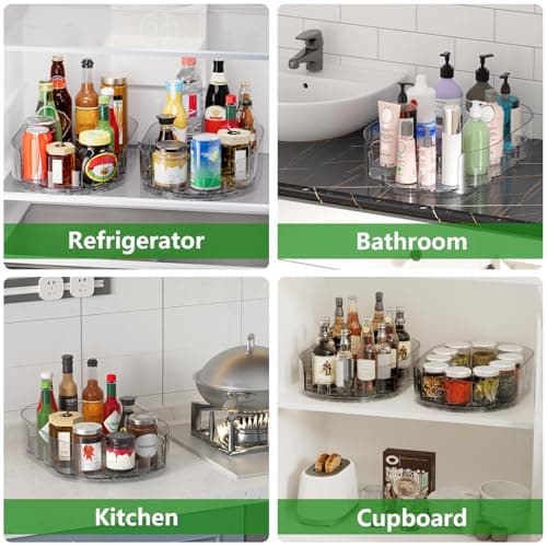 Holinwa Lazy Susan Organizer for Refrigerator, 13.5'' x 8.5'' Clear Rectangular Turntable Fridge Organizer for Condiments in Refrigerator, Cabinet, Pantry, or Kitchen Countertop (1 Pack) - Thumbnail 6