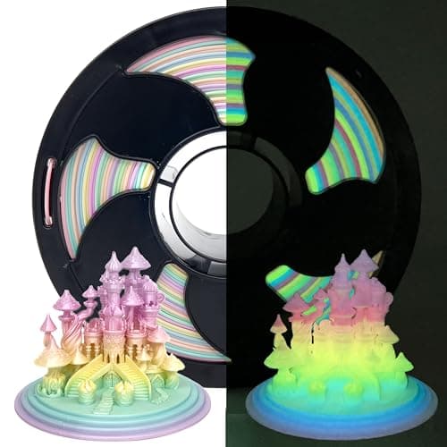 Rainbow Glow in The Dark 1.75mm Gradient PLA Filament with Smooth Surface, Bright Luminous Rainbow 3D Printer Filament, 1kg (2.2lbs) Plastic Spool 3D Printing PLA Filament Rod