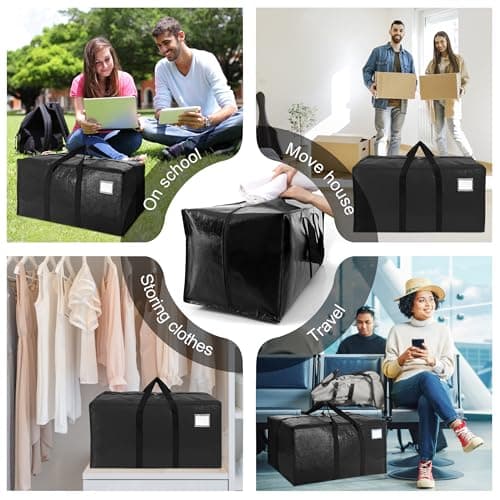 VELVETSURE Heavy Duty Extra Large Moving Bags W/Backpack Straps - Strong Handles & Zippers, Storage Totes For Space Saving, Fold Flat, Alternative to Moving Box and Storage Bin (Set of 6, Black) - Thumbnail 6