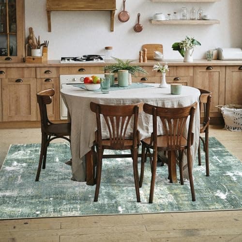 Dotiiorug Modern Abstract Washable Area Rug for Living Room,Low Pile 5x7 Non Slip Carpet Non-Shedding Area Rug Soft Indoor Stain Resistant Rug Sage Green - Thumbnail 5